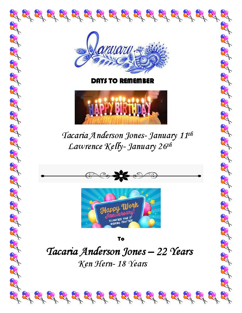 January Birthdays &  Anniversaries Poster