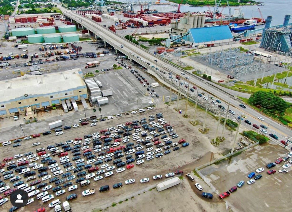 Cars lined up for food drive