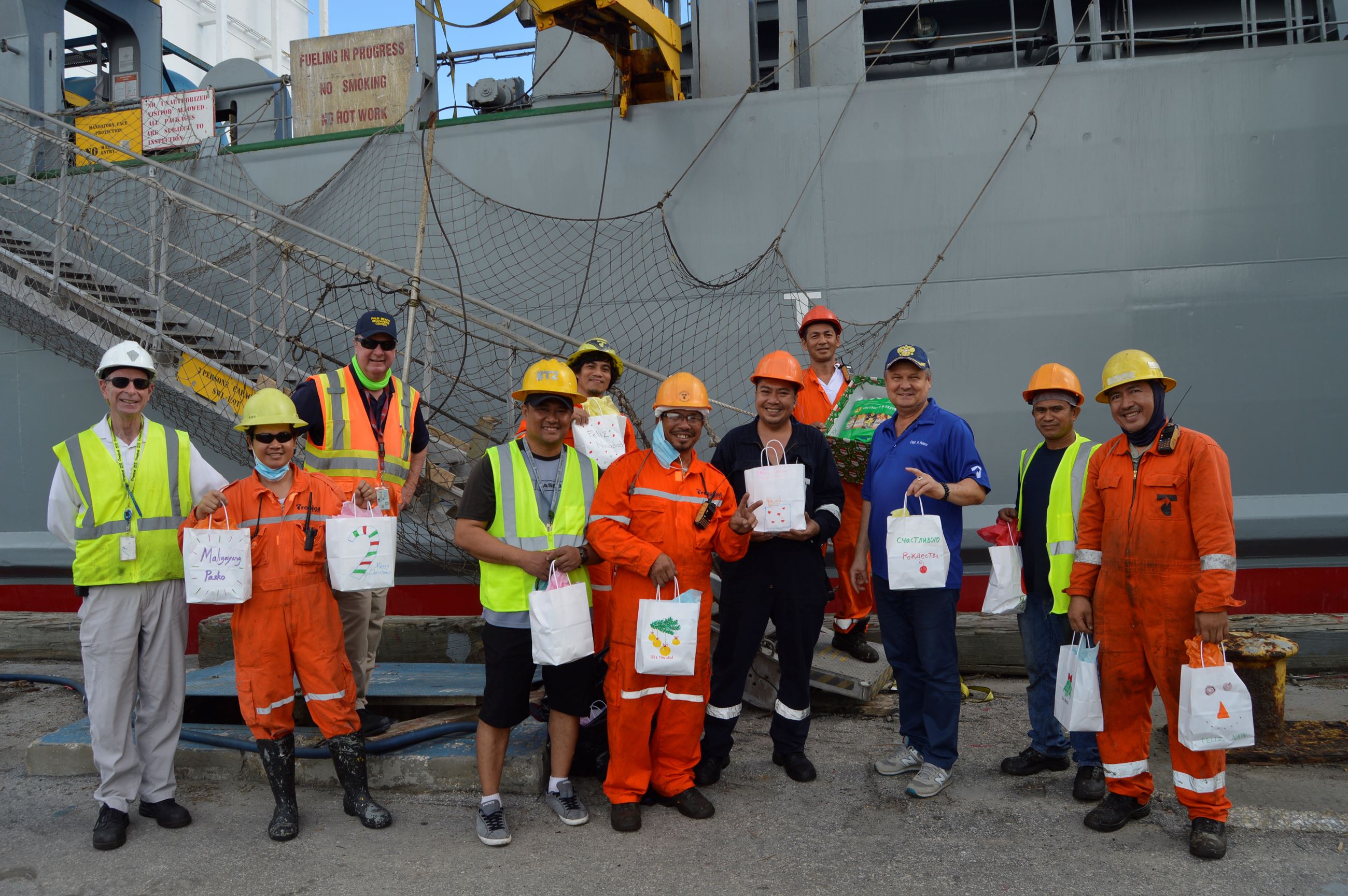 Seafarers receiving care packages 