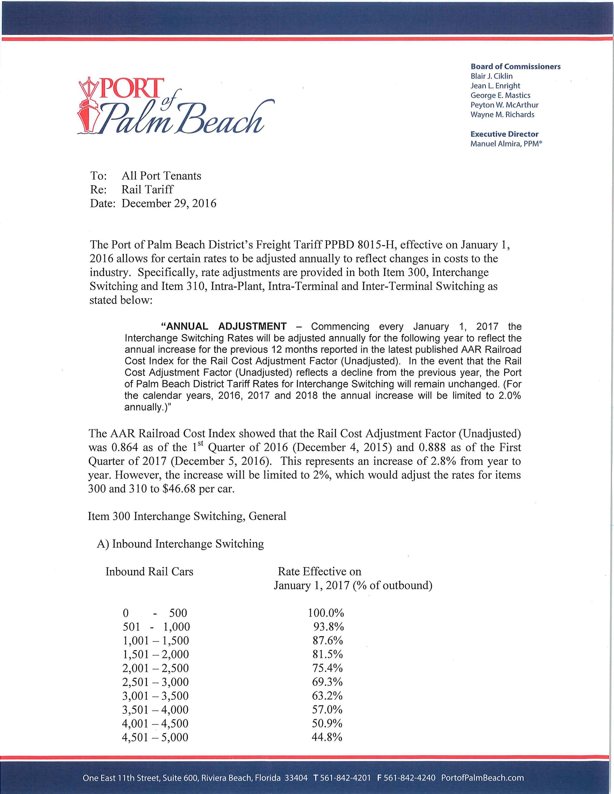 RAIL TARIFF - 12-29-2016 Memo, Pg 1