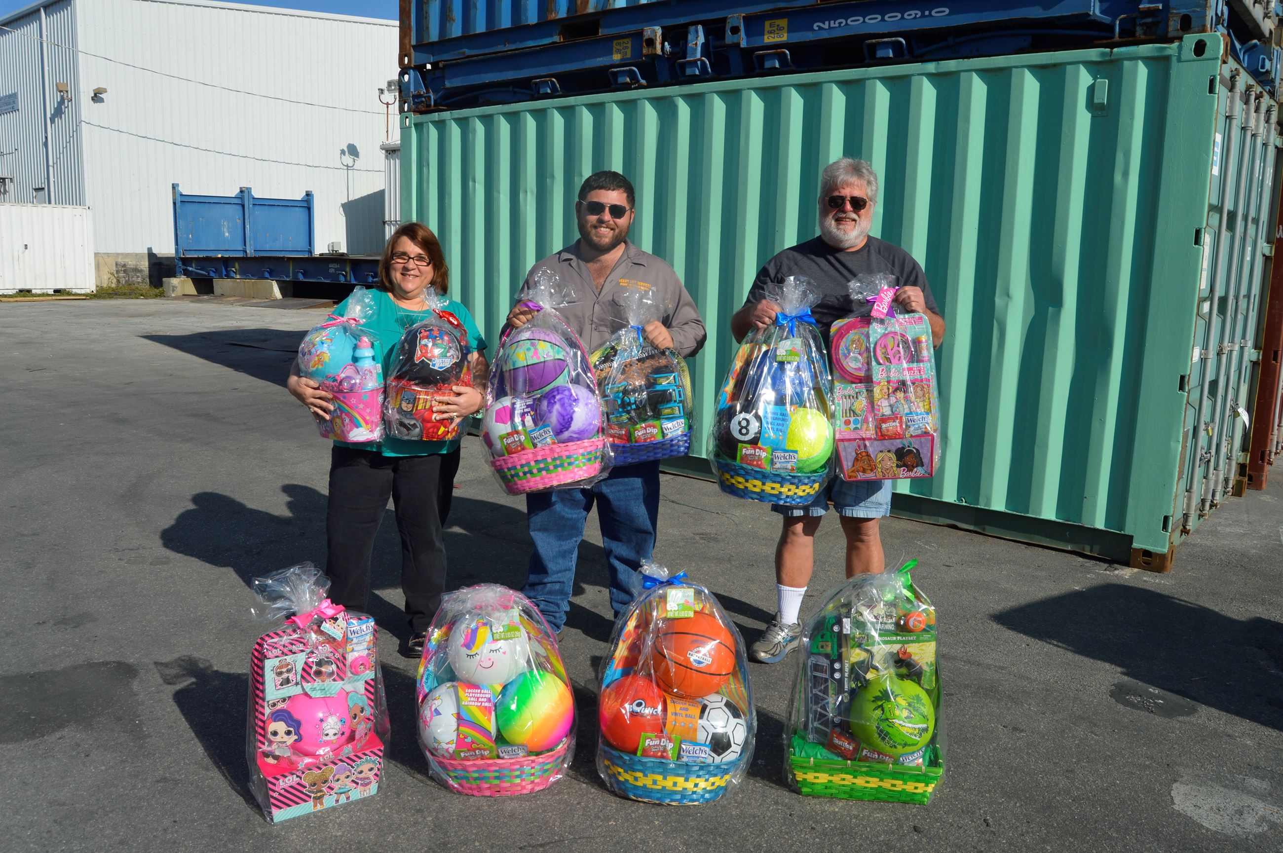 Easter baskets donated by Glen, Tina and Joey Dias with Gulfstream Line and Heavy Lift Services
