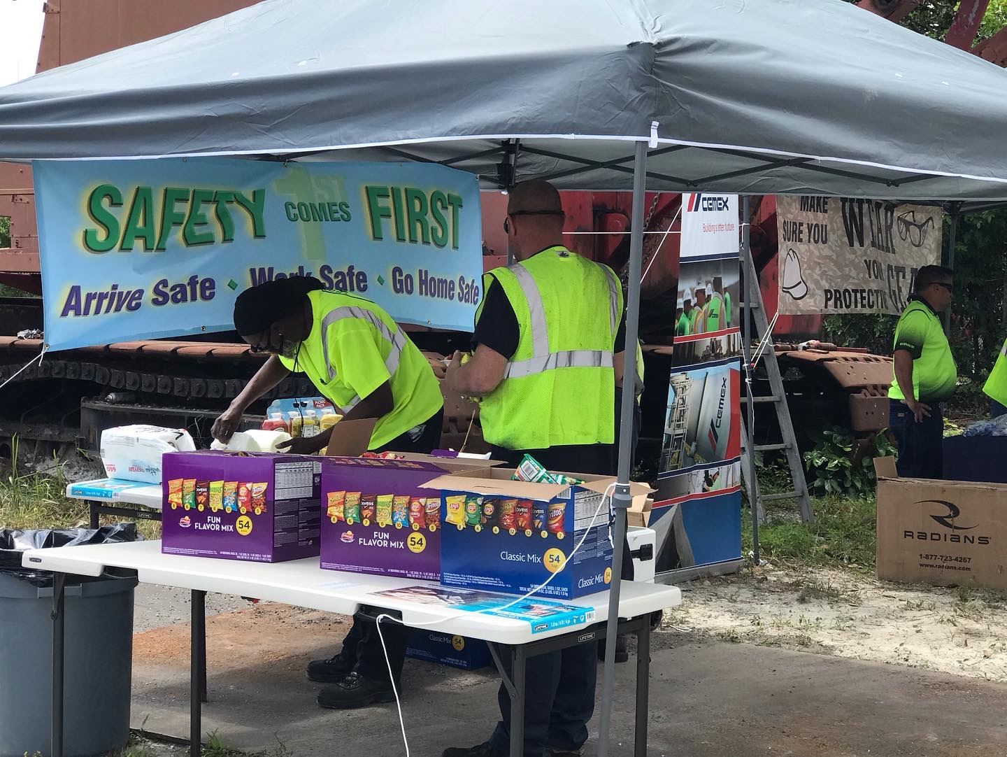 Port workers at cookout