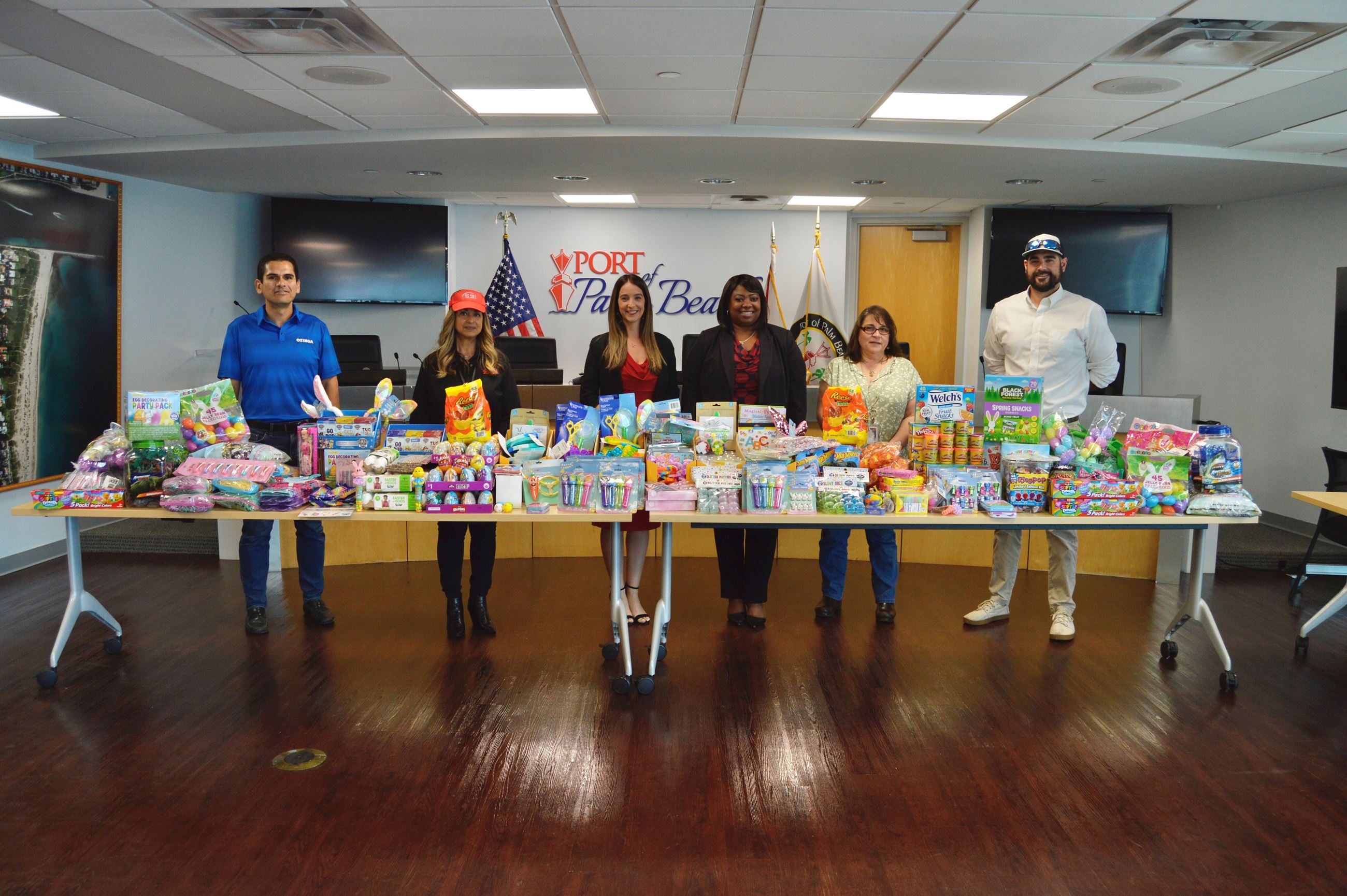Port staff and tenants pictured with donations